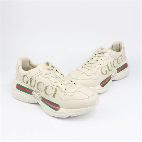 rhyton leather sneaker with gucci logo|Gucci rhyton distressed.